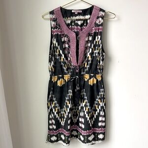 Calypso St. Barth Risha Dress Black Ikat Pink Silver Embroidery Tassels Size S